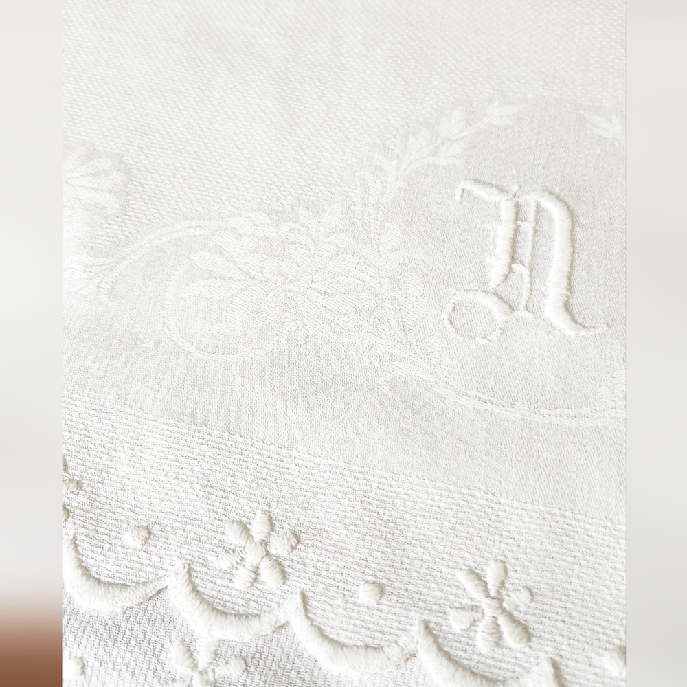 Vintage huckaback linen damask monogram towel